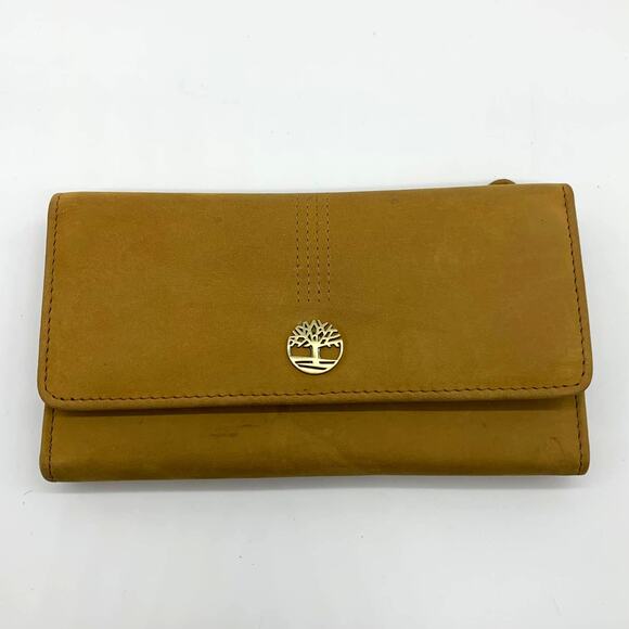 Timberland Leather Long Wallet Women Yellow Snap Enclosure - Picture 1 of 15